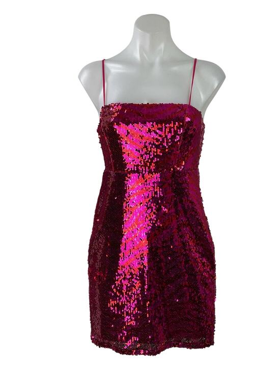 Zara Dresses & Skirts - Zara Women's Pink Sequin Sparkly Sleeveless Square Neck Cami Mini Tank Dress S